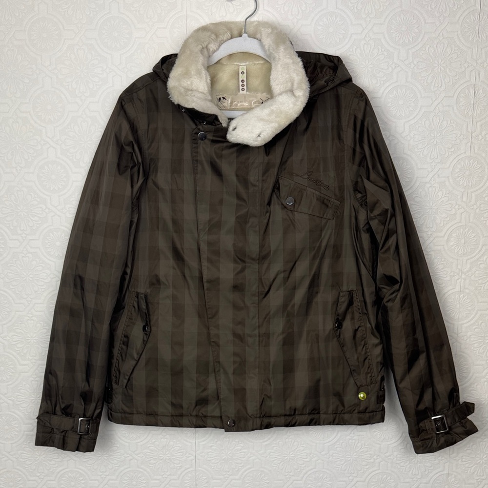 Burton Duchess Insulated‎ Snowboard Jacket Faux Fur Lined Hood Brown Plaid XL